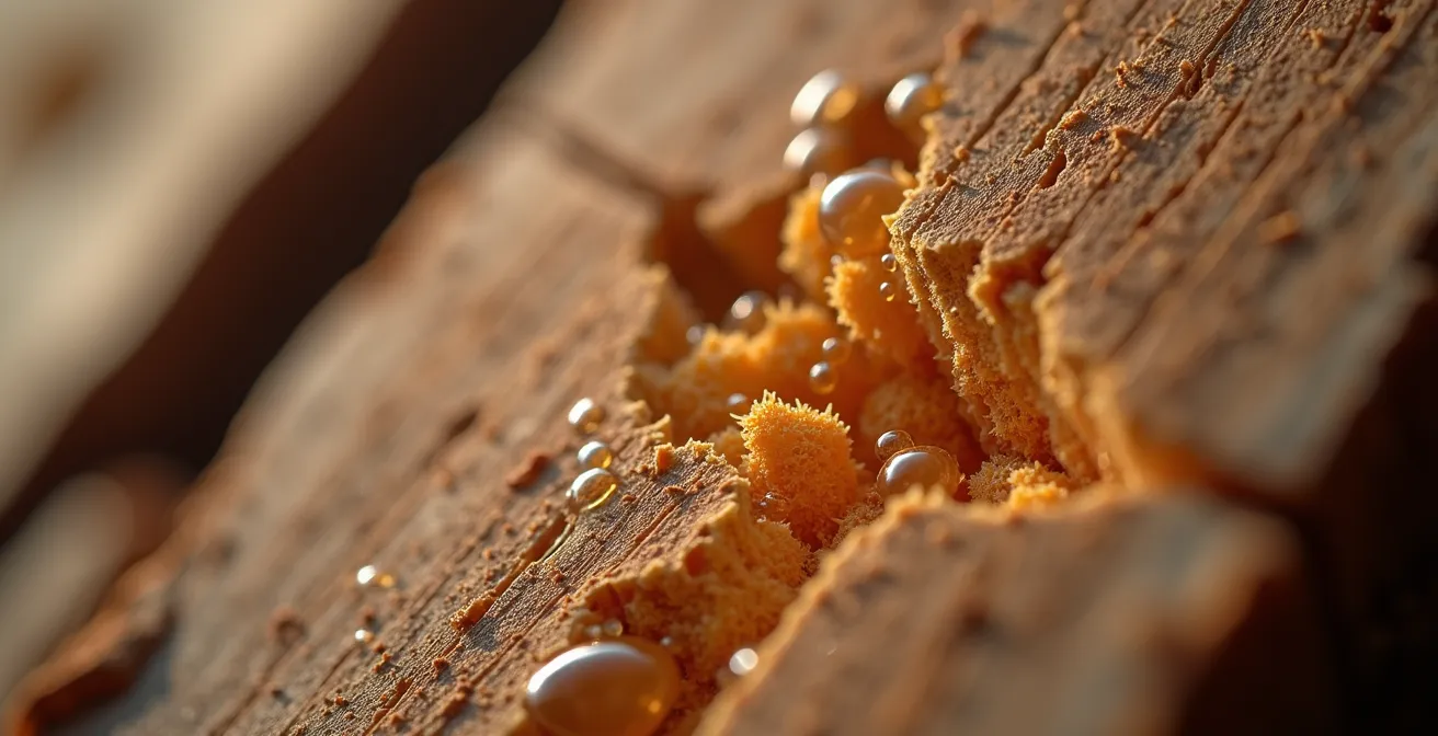 Vue macro des fibres de bois montrant la structure cellulaire permettant l'absorption et la désorption de l'humidité